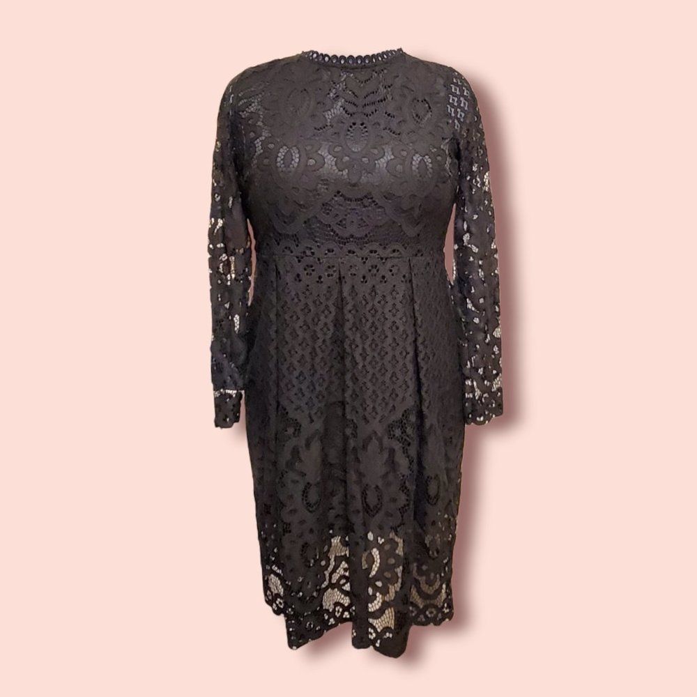 Huang Jin Wu Black Lace Long Sleeve Dress